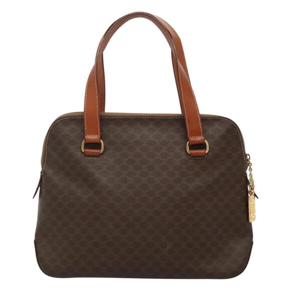 CELINE Macadam Canvas Hand Bag Pvc Leather Gold Brown - Picture 3 of 13